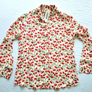 L'Agence Nina Cherry Cherries Silk Blouse Top XS NWT